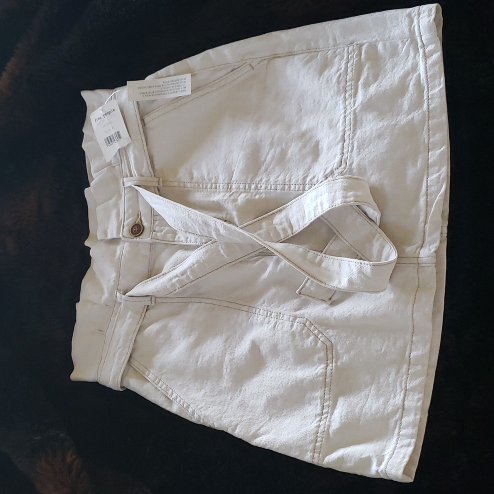 Free People Skirt, 6, High Waisted, Belt, oatmeal denim , Small